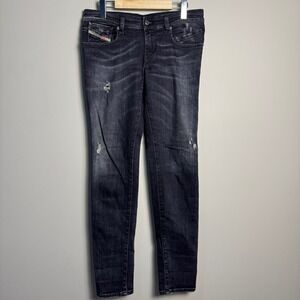 Diesel Gettleg Slim Skinny Low Waist Black Distressed Jeans Womens W28 *READ*